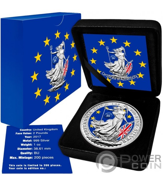 BREXIT Britannia 1 Oz Moneta Argento 2 Sterline Regno Unito 2017