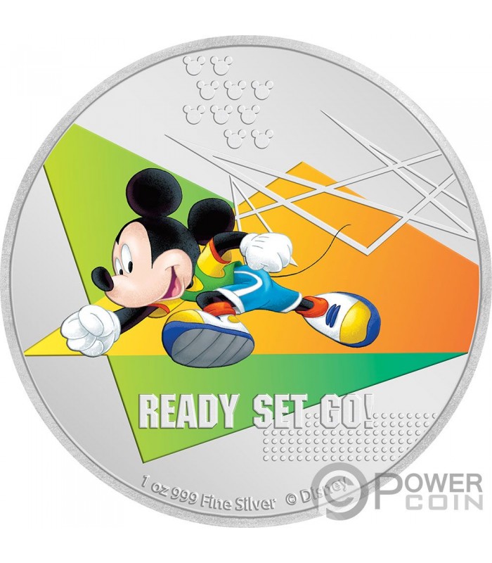 READY SET GO Mickey Mouse Disney 1 Oz Moneta Argento 2 Niue 2020