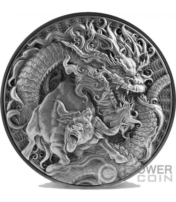 CHINESE DRAGON AND OX 2 Oz Moneta Argento 10 Tokelau 2021