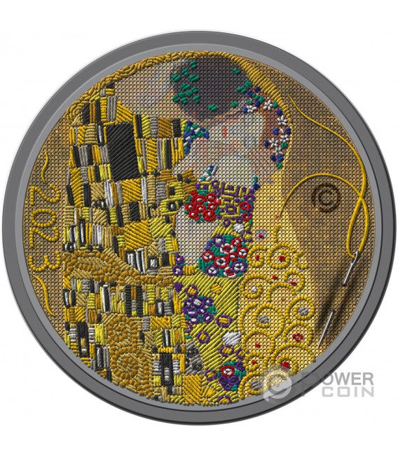 KISS Gustav Klimt Fine Embroidery Art 3 Oz Moneda Plata 20 Palau 2023