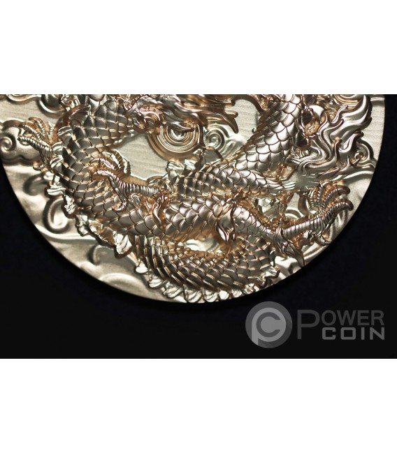 COILED DRAGON Gold Gilded 5 Oz Monnaie Argent 18888 Francs Chad 2024