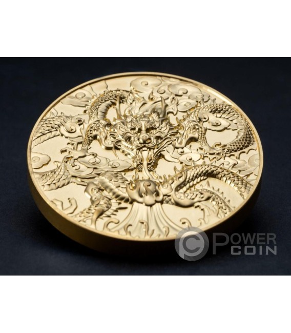 CHINESE DRAGON ART Gilded 5 Oz Moneta Argento 10 Niue 2024