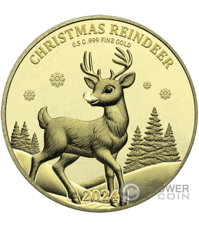 CHRISTMAS REINDEER Smallest Gold Münze 100 Francs Kongo 2024