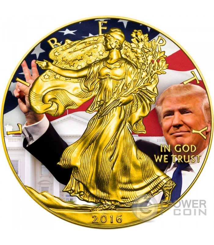 TRUMP Donald Presidente Walking Liberty 1 Oz Moneta Argento 1 USA 2016