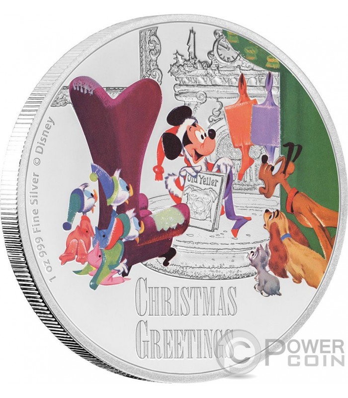 CHRISTMAS GREETINGS Topolino Seasons Disney 1 Oz Moneta Argento 2 Niue