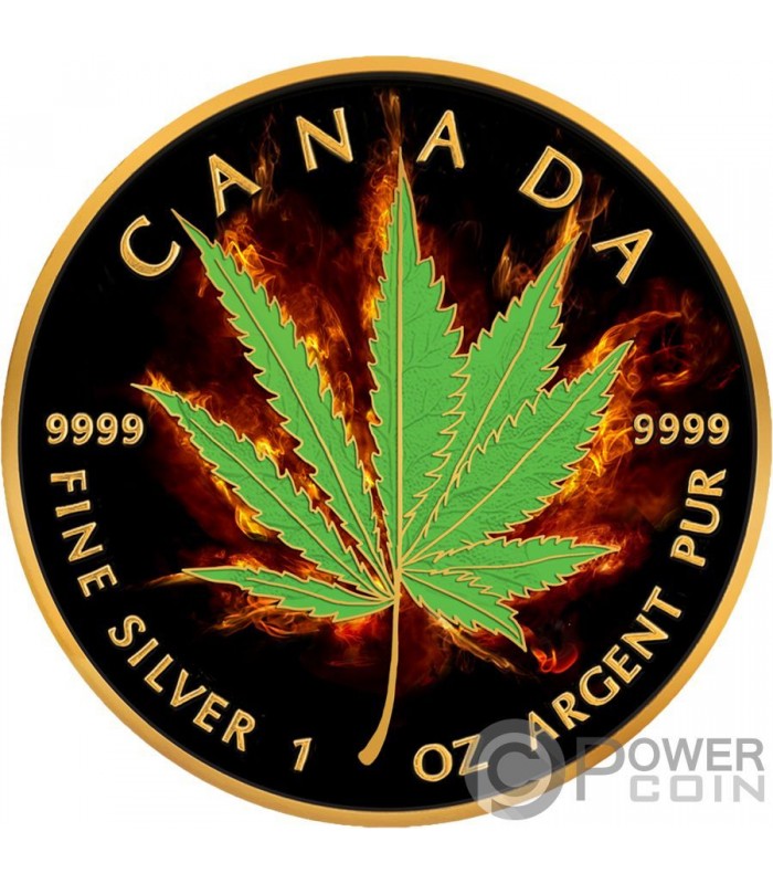 HYBRID Maple Leaf Burning Marijuana 1 Oz Silver Coin 5 Canada 2017