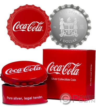 COCA COLA Bottle Cap Shape Silver Coin 1$ Fiji 2018