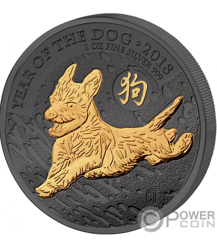 YEAR OF THE DOG Golden Enigma 1 Oz Silver Coin 2£ United Kingdom 2018