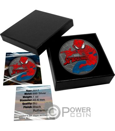 SPIDERMAN Marvel Ruthenium Colorized 1 Oz Silver Coin 1