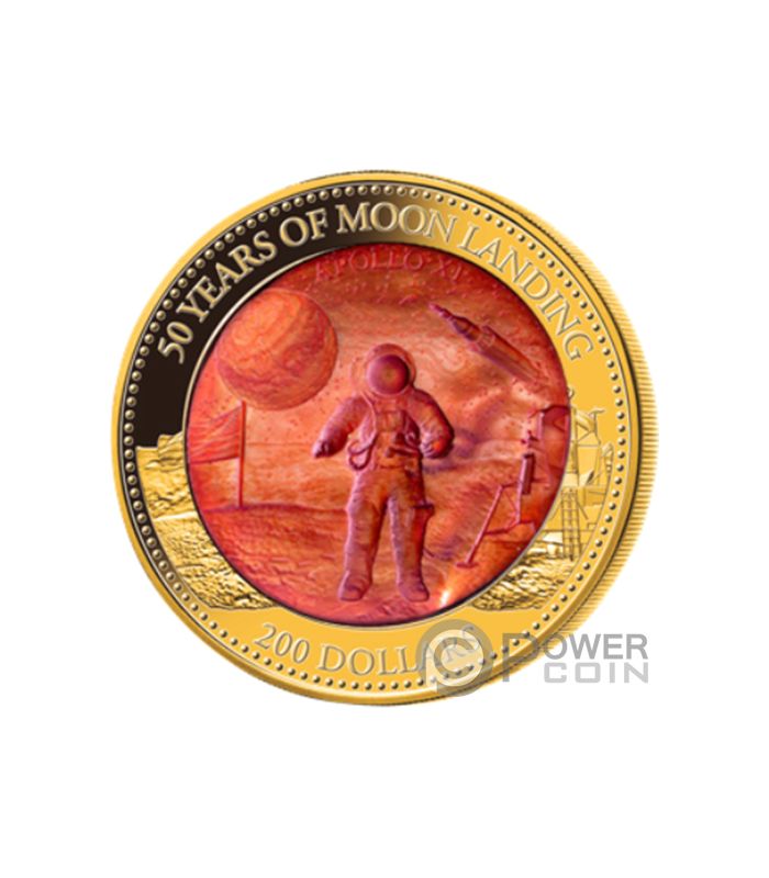 MOON LANDING 50th Anniversary Mother of Pearl 5 Oz Gold Coin 200