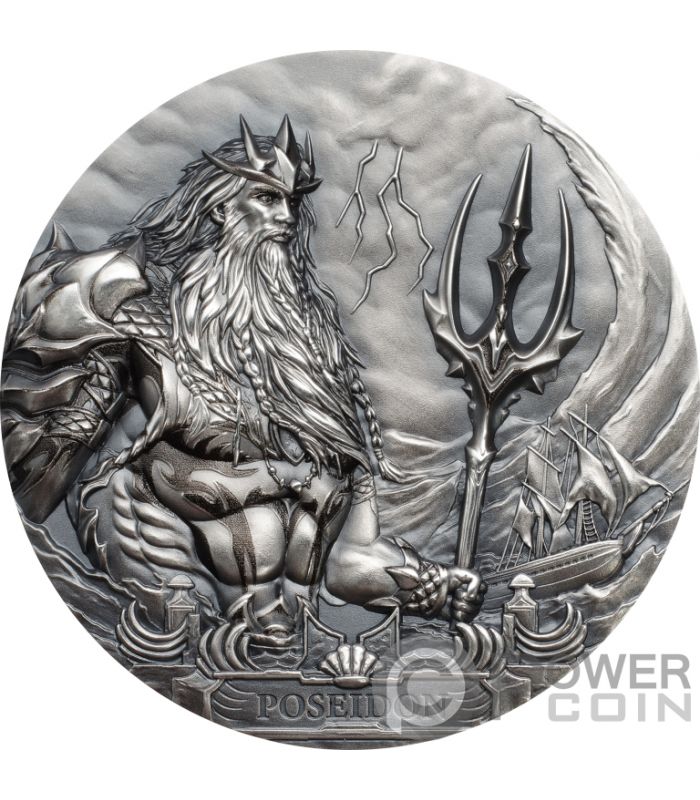 POSEIDON Sea Gods of the World 3 Oz Monnaie Argent 20 Cook