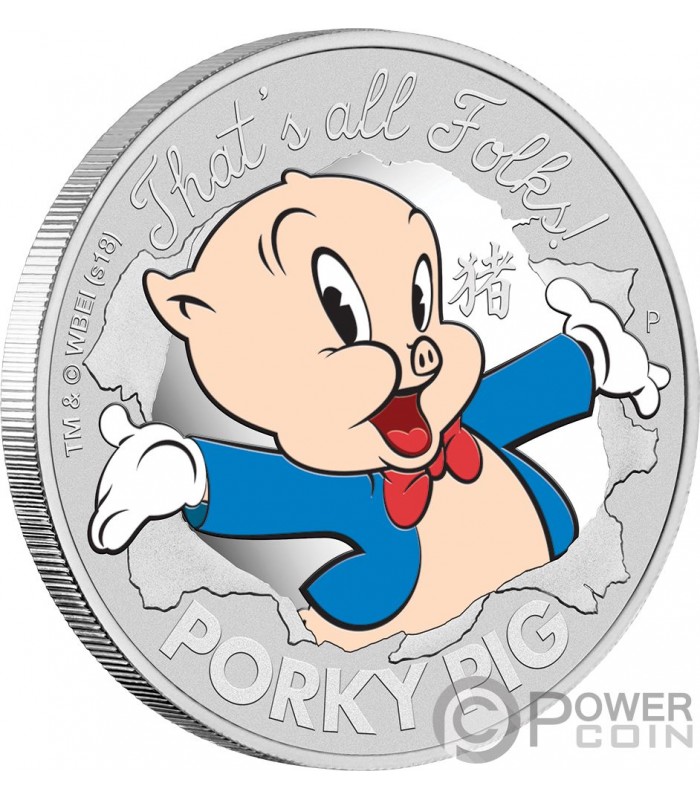 PORKY PIG Tuvalu 1$ Schwein 1 Silber Oz Tunes 2019 Münze Lunar Looney