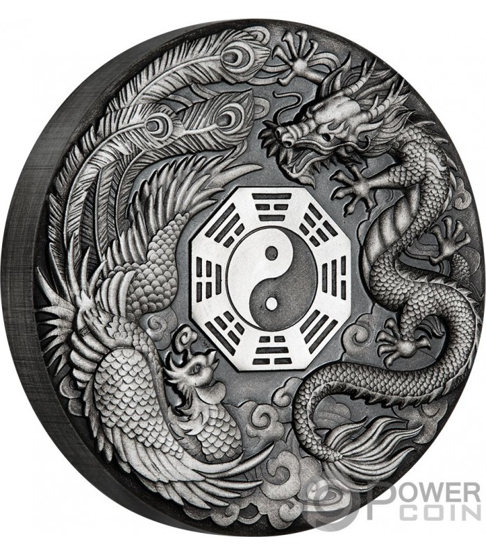 DRAGON AND PHOENIX 2 Oz Silver Coin 2$ Tuvalu 2019