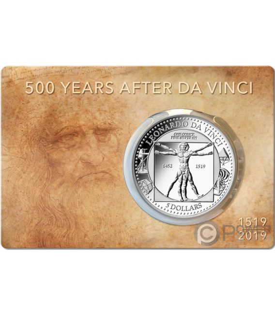 LEONARDO DA VINCI 500th Anniversary 1 Oz Silver Coin 5$ Solomon Islands ...