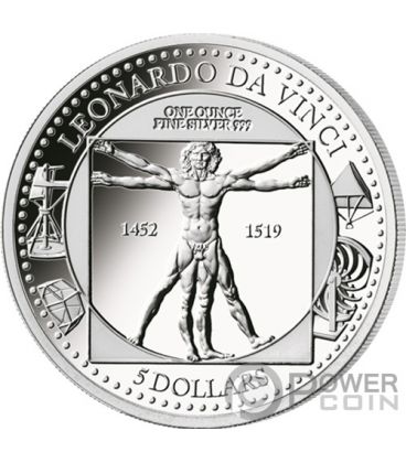 LEONARDO DA VINCI 500th Anniversary 1 Oz Monnaie Argent 5$ Solomon ...