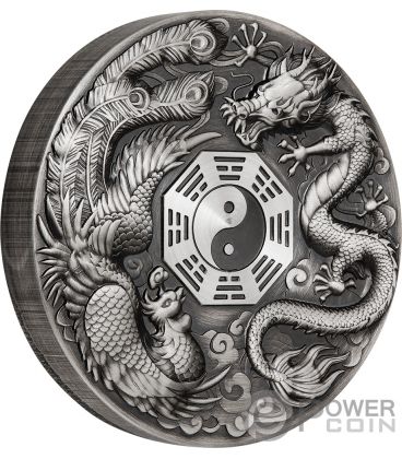 DRAGON AND PHOENIX 5 Oz Silver Coin 5$ Tuvalu 2019