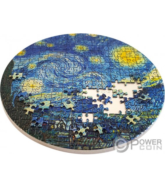 STARRY NIGHT Van Gogh Micropuzzle Treasures 3 Oz Silver Coin 20$ Palau 2019