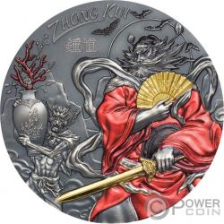 ZHONG KUI Dorado Asian Mythology 3 Oz Moneda Plata 20$ Cook Islands 2020