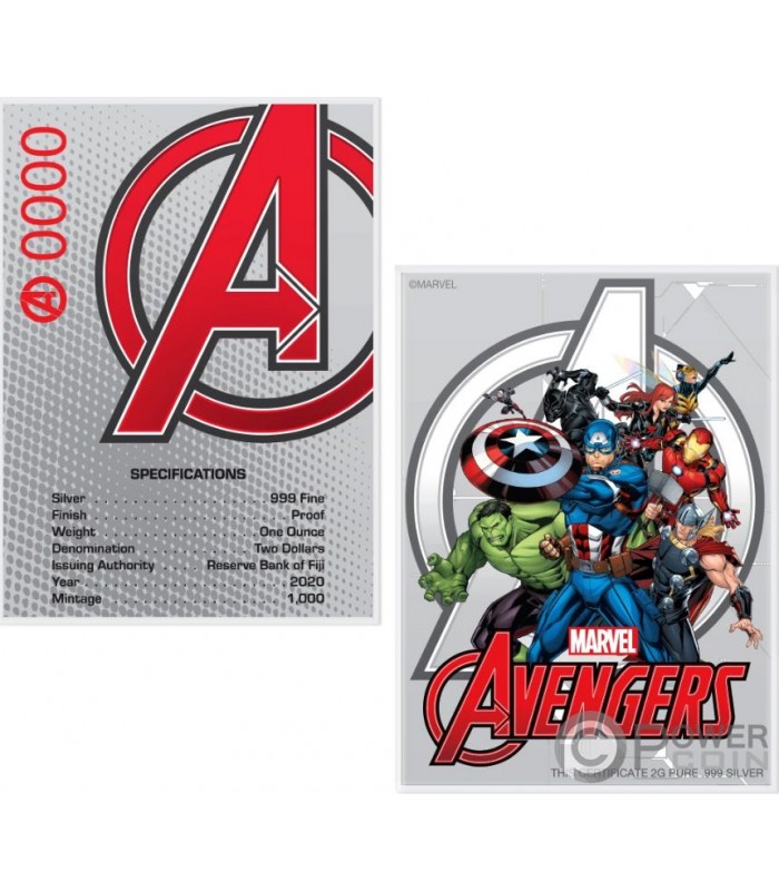 AVENGERS LOGO Marvel 1 Oz Monnaie Argent 2$ Fiji 2020