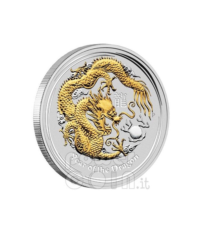 DRAGON Lunar Year Series 1 Oz Gilded Silver Coin 1$ Australia 2012