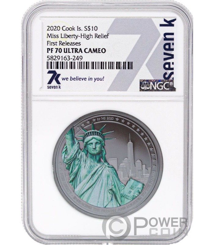 MISS LIBERTY PF70 by Miles Standish 2 Oz Silver Coin 10$ Cook Islands 2020