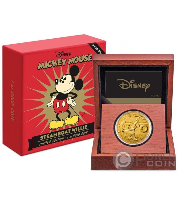 STEAMBOAT WILLIE Mickey Mouse Disney 1 Oz Gold Coin 250$ Niue 2020