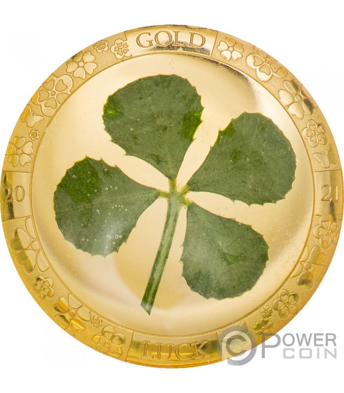 FOUR LEAF CLOVER Good Luck Gold Coin 1$ Palau 2021