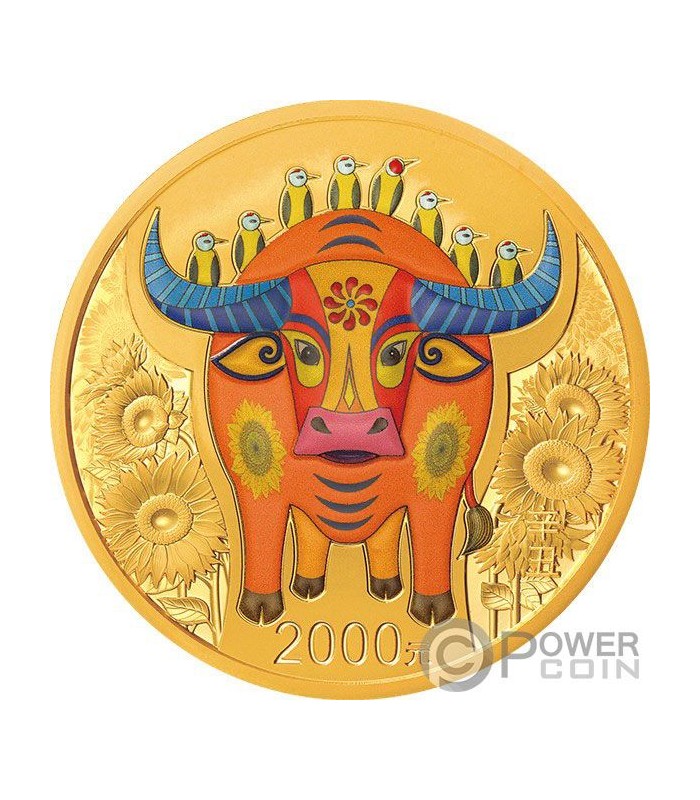 OX Lunar Year Coloured Gold Coin 2000 Yuan China 2021