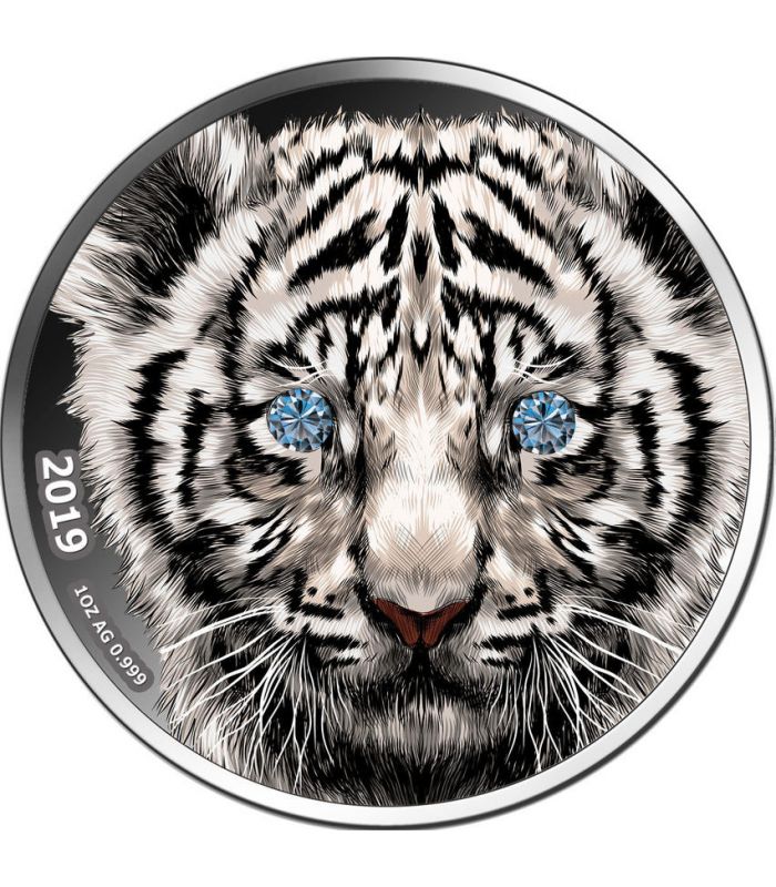 Diamond White Tiger Weisser Tiger 1 Oz Silber Munze 1000 Franken Cameroon 2019 Power Coin