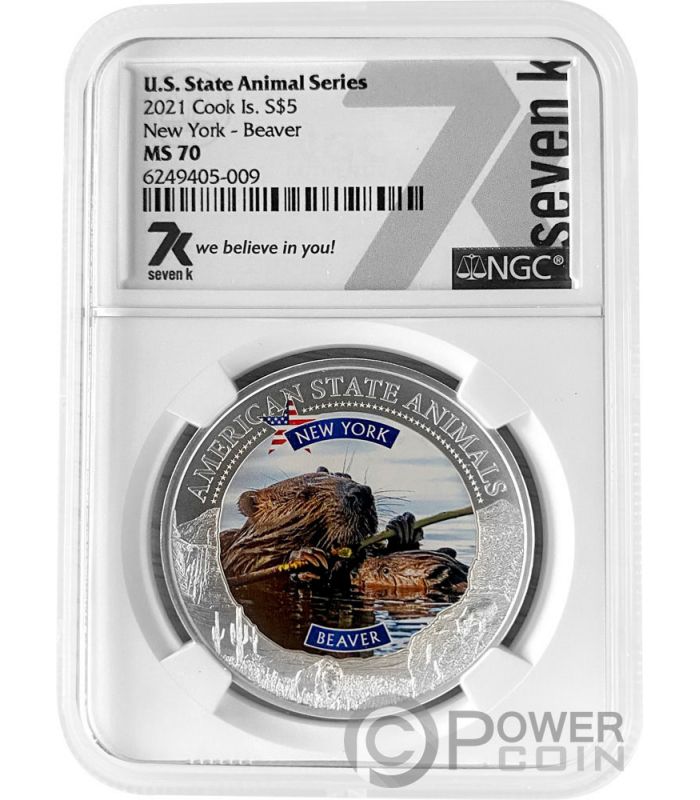 NEW YORK BEAVER Graded MS70 American State Animals 1 Oz Silver