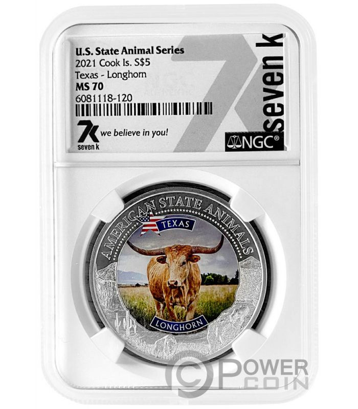 TEXAS LONGHORN Graded MS70 American State Animals 1 Oz Silver Coin