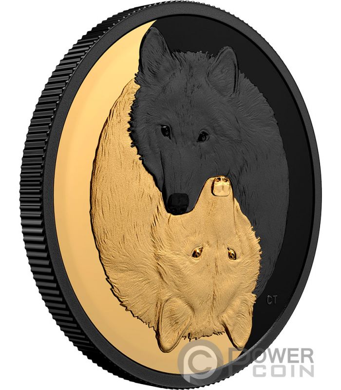 GREY WOLF Black and Gold Silver Coin 20$ Canada 2021