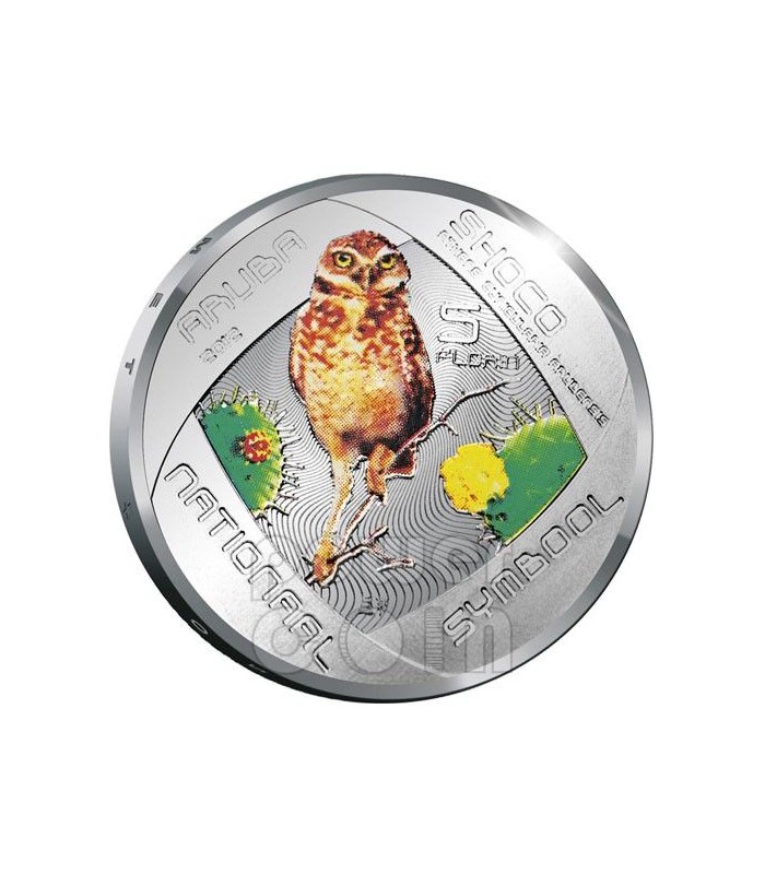 SHOCO Burrowing Owl Augmented Reality Silber Münze 5 Florin Aruba 2012