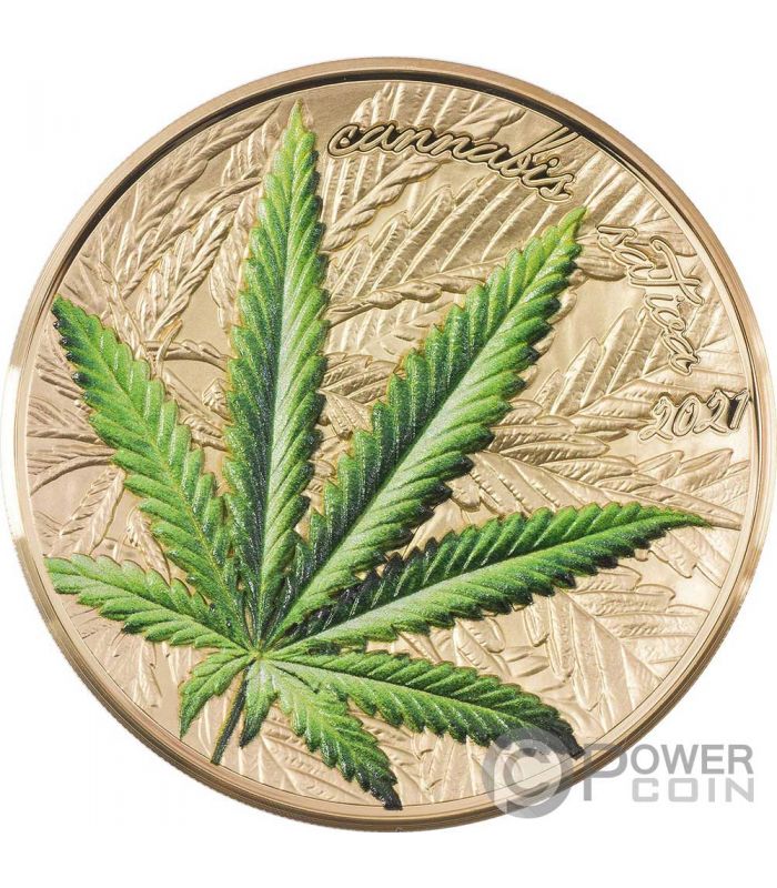 MARIJUANA Cannabis Sativa Gilded Leaf 1 Oz Silver Coin 1000 Francs