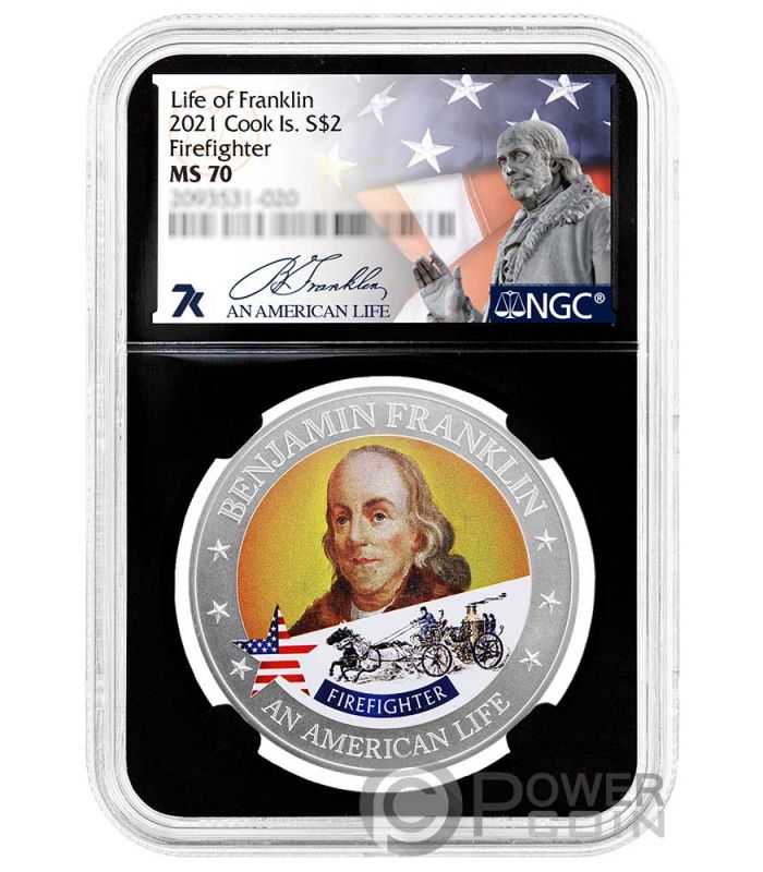 FIREFIGHTER Benjamin Franklin An American Life Graded MS70 1 2 Oz Silver Coin 2 Cook Islands 2021