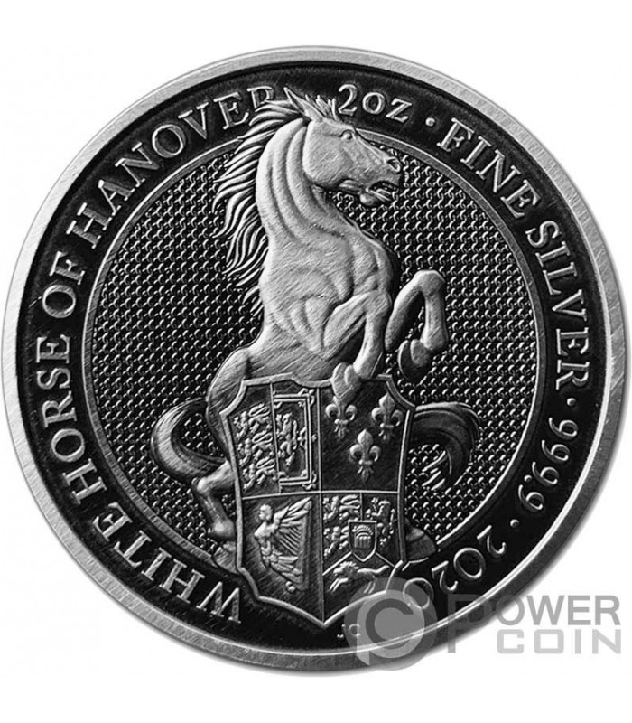 WHITE HORSE OF HANOVER Queen Beasts Antique Finish 2 Oz Silver Coin 5£  United Kingdom 2020