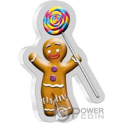 GINGERBREAD MAN Shrek Movie Shaped 1 Oz Moneta Argento 2$ Niue 2021