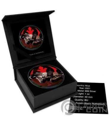 MILLENNIUM FALCON Star Wars Black Ruthenium 1 Oz Silver Coin