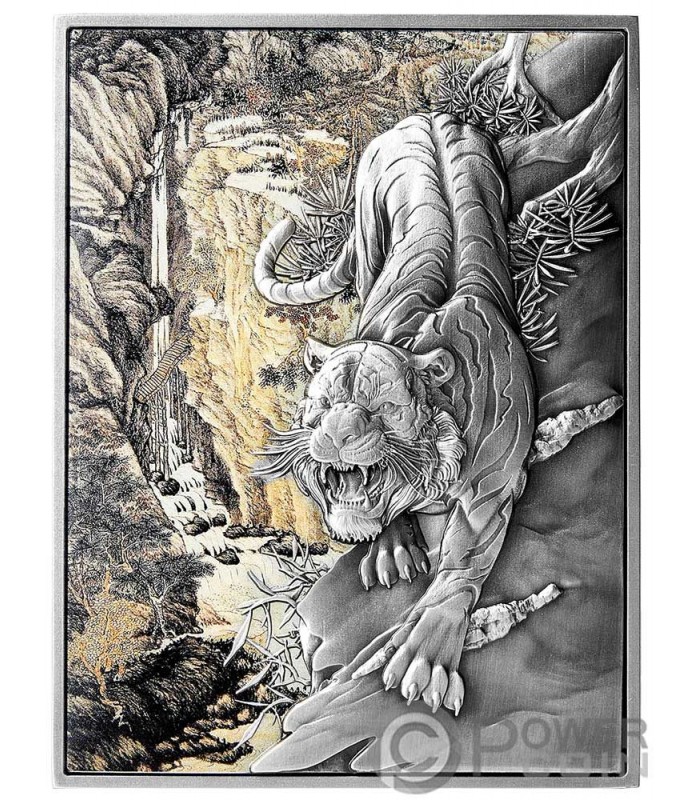 TIGER FROM THE MOUNTAINS Shan Shui 2 Oz Silver Coin 10000 Francs Chad 2022