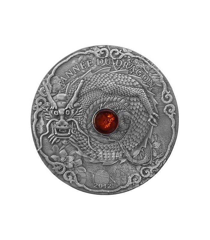 Dragone Ambra Dragon Anno Lunare Cinese Moneta Argento Oz Francs