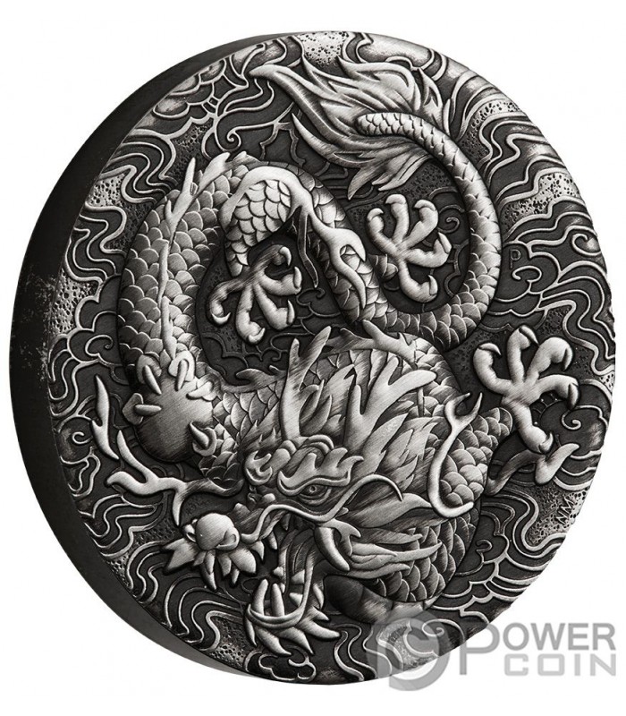 DRAGON Chinese Myths and Legends Antiqued 2 Oz Silver Coin 2$ Australia 2022