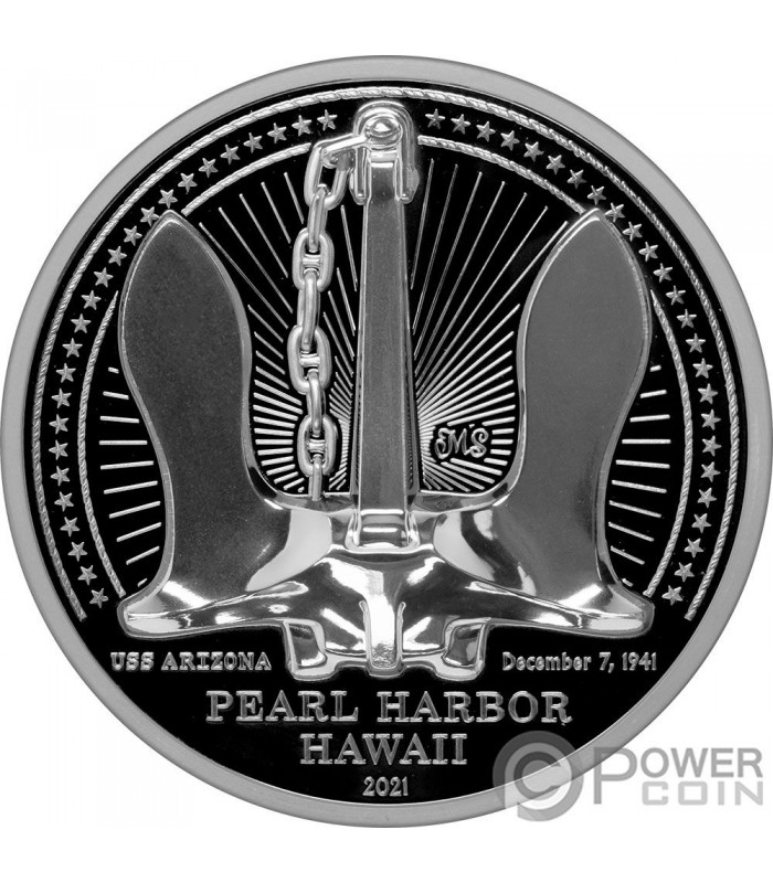 USS ARIZONA by Miles Standish 2 Oz Silver Coin 10 Palau 2021