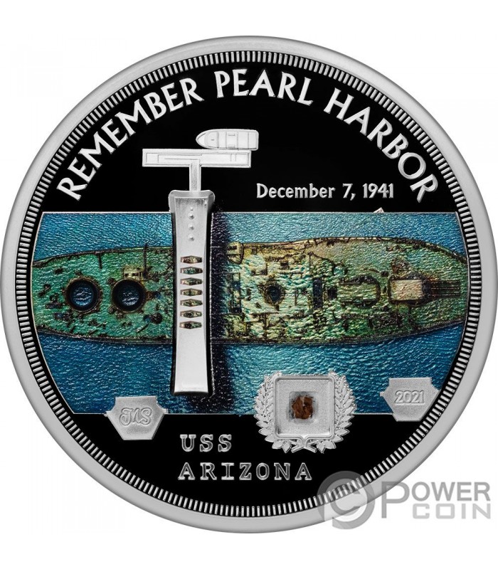 USS ARIZONA by Miles Standish 5 Oz Silver Coin 25 Palau 2021