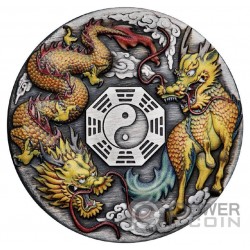 DRAGON AND QILIN 2 Oz Monnaie Argent 2$ Tuvalu 2022