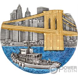 BROOKLYN BRIDGE World Famous Bridges Shaped 5 Oz Серебро Монета 5000 Франков Конго 2022