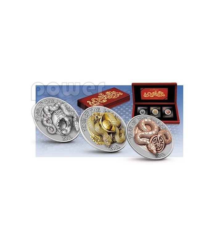 SNAKE THREE DIMENSIONAL 3D Lunar Year Silver Coin Set 500 Francs Rwanda 2013