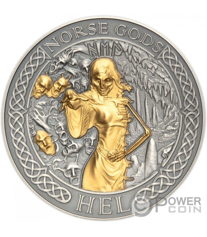 HEL Norse Gods Placcatura Oro 2 Oz Moneta Argento 1$ Cook Islands 2023