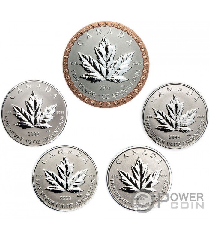 MAPLE LEAF Fractional Set 35th Anniversary 5 x Silver Coins Canada 2023