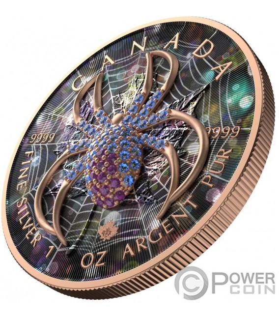 BLUE SPIDER Bejeweled Maple Leaf 1 Oz Silver Coin 5$ Canada 2022