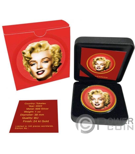 ICON MARILYN MONROE Glamour Edition 1 Oz Monnaie Argent 5$ Tokelau 2022 ...